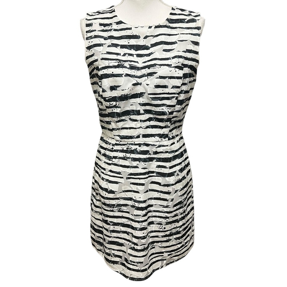 Milly Black & White Animal Abstract Print Sheath Dress Size 10  Floral‎ Detail